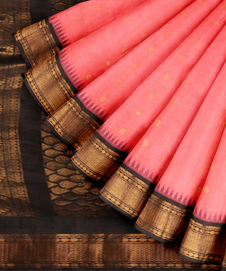 Pink black gadwal handwoven silk saree