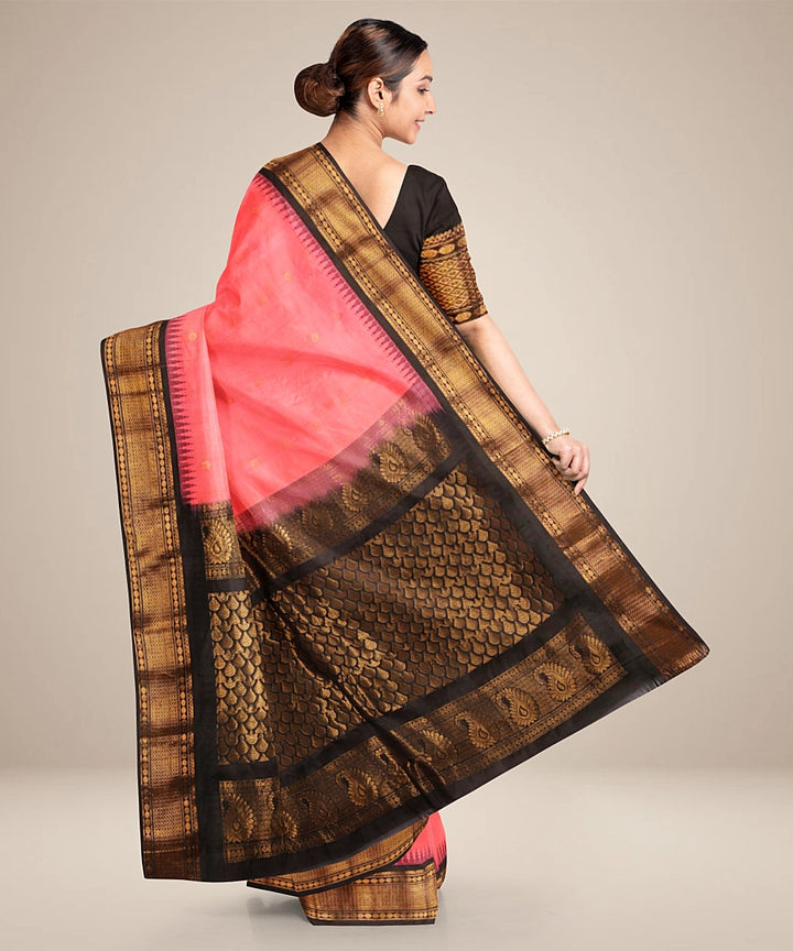 Pink black gadwal handwoven silk saree