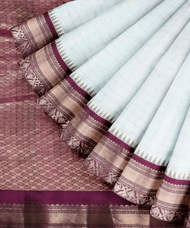 White dark purple handwoven gadwal silk saree