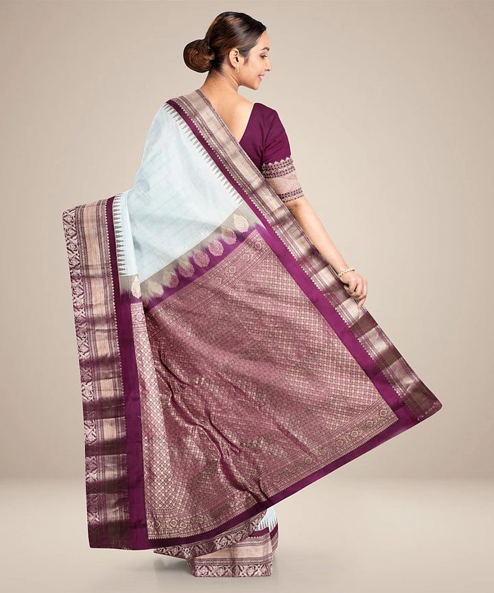 White dark purple handwoven gadwal silk saree