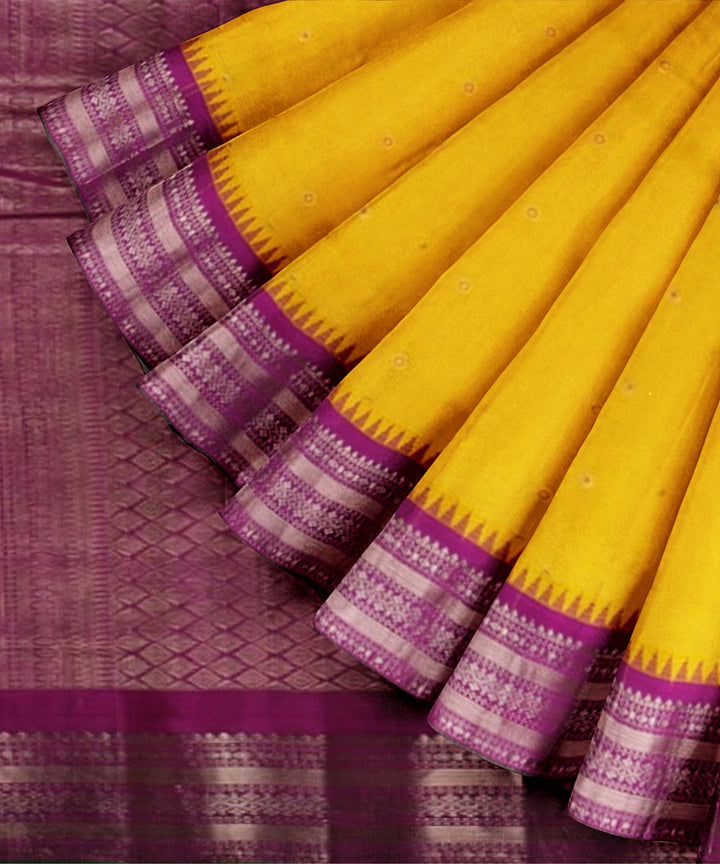 Mustard purple handwoven gadwal silk saree