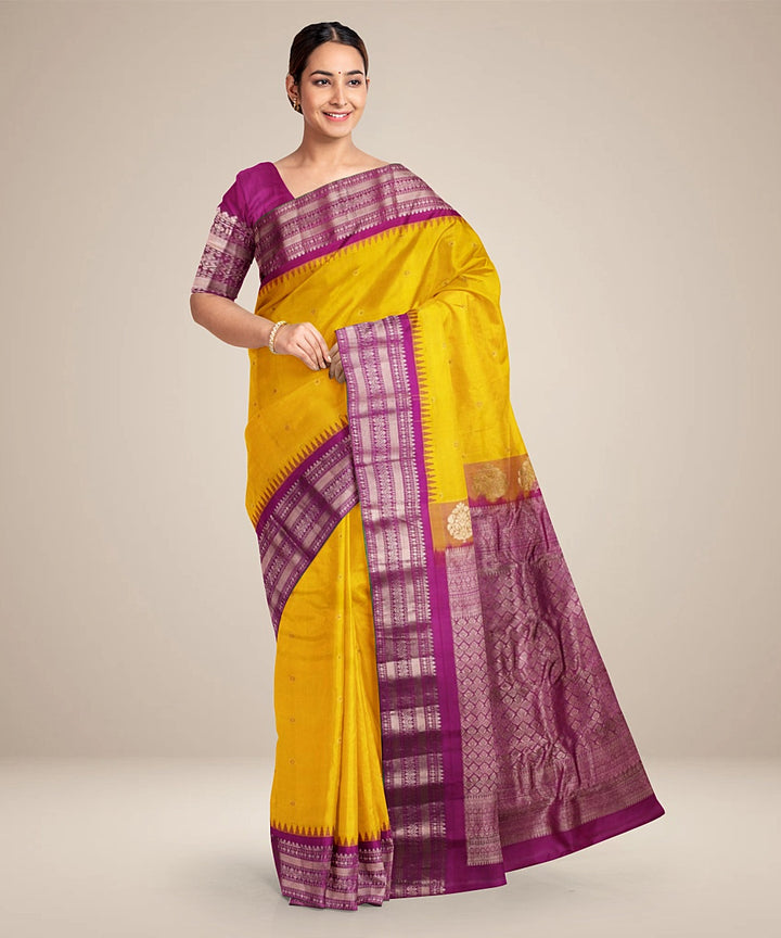 Mustard purple handwoven gadwal silk saree