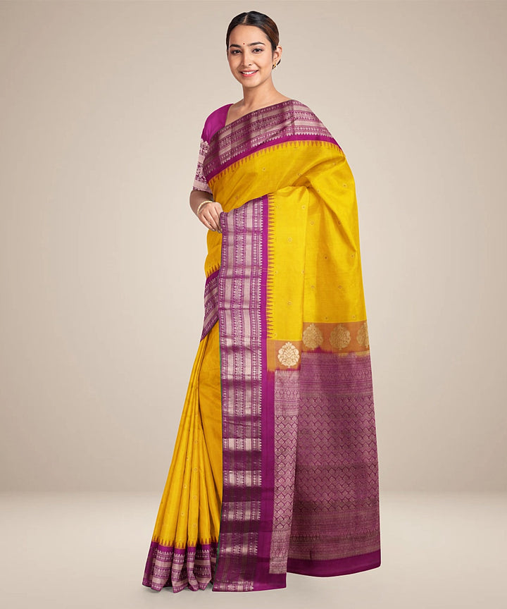 Mustard purple handwoven gadwal silk saree