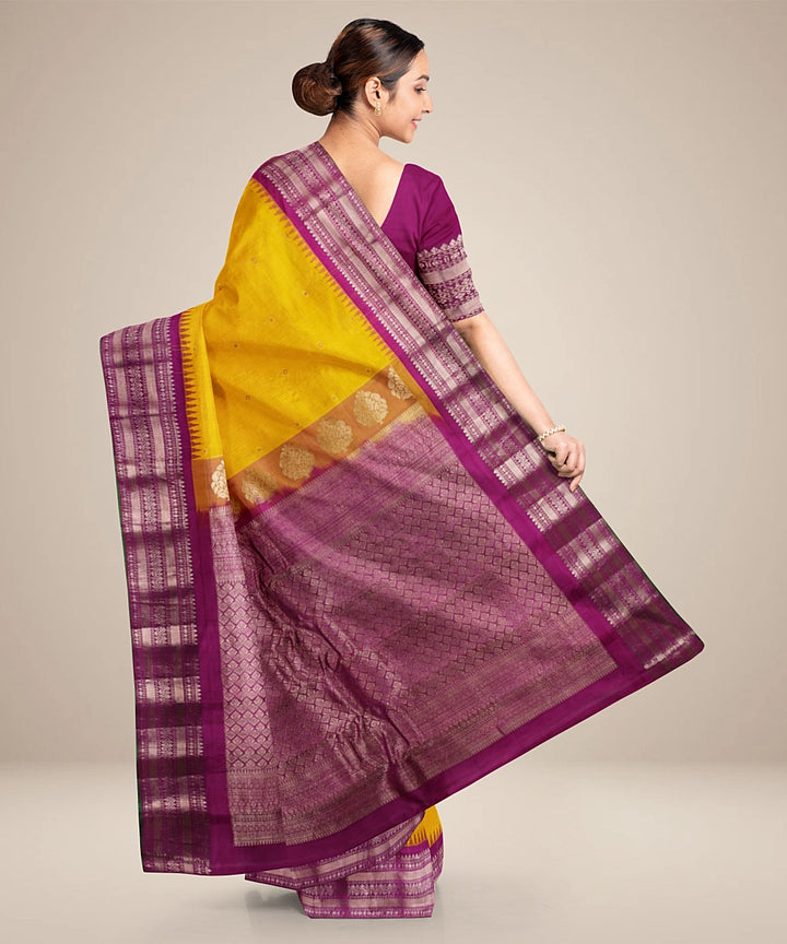 Mustard purple handwoven gadwal silk saree