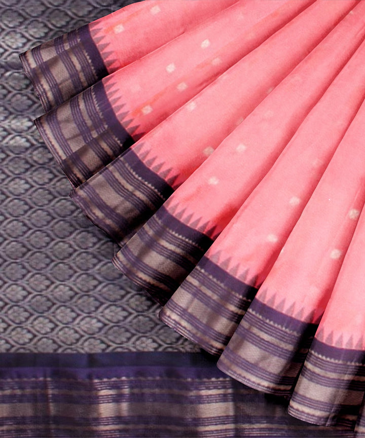 Pink dark blue handwoven gadwal silk saree