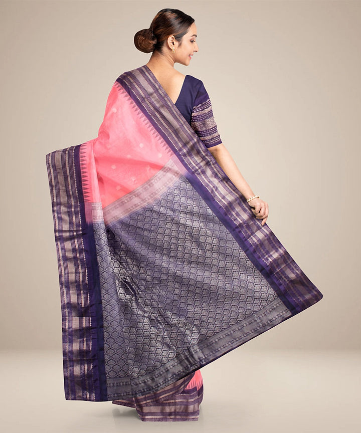 Pink dark blue handwoven gadwal silk saree