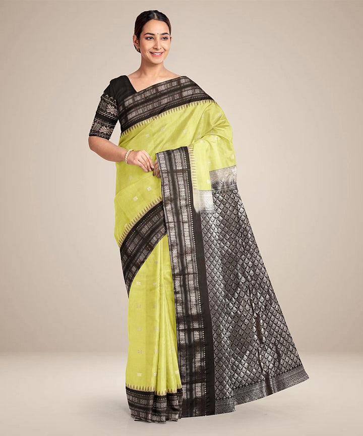 Light green black handwoven gadwal silk saree