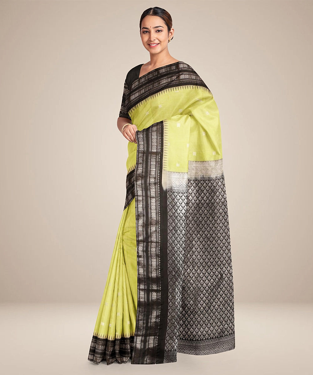 Light green black handwoven gadwal silk saree