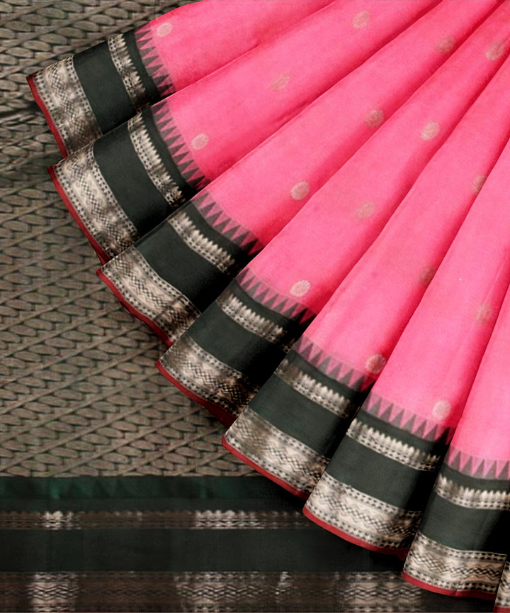 Pink black handwoven silk gadwal saree