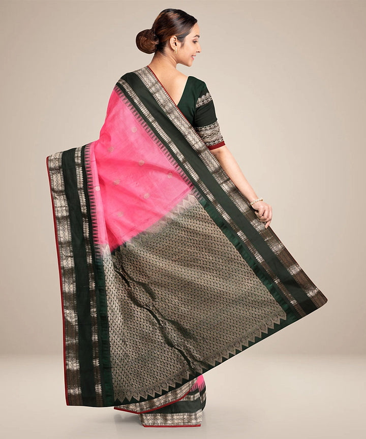 Pink black handwoven silk gadwal saree