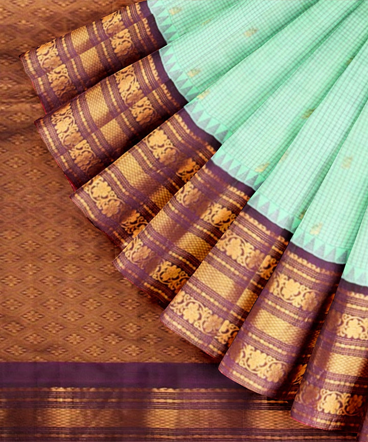 Sea blue purple handwoven gadwal silk saree