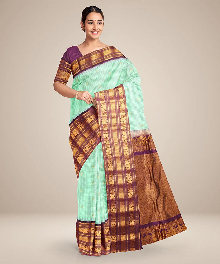 Sea blue purple handwoven gadwal silk saree