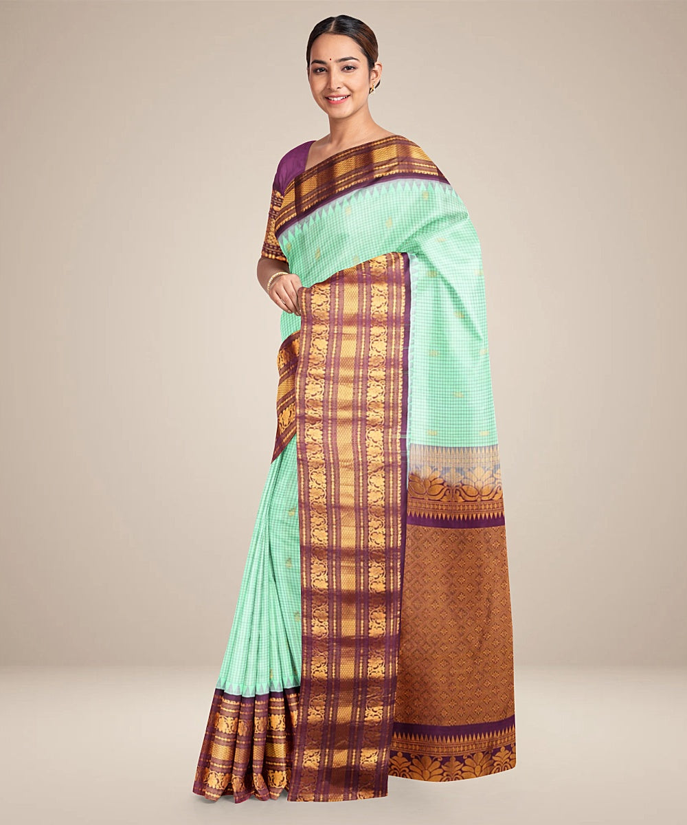 Sea blue purple handwoven gadwal silk saree