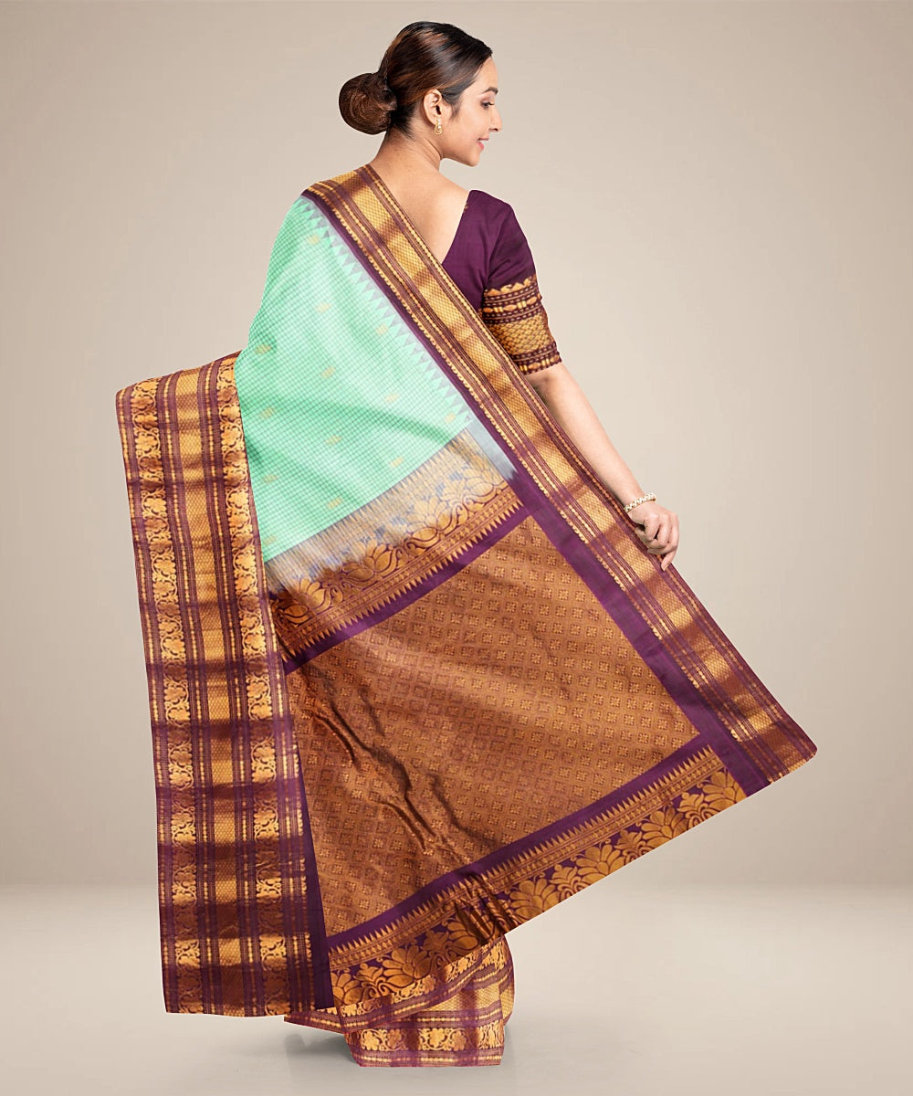 Sea blue purple handwoven gadwal silk saree