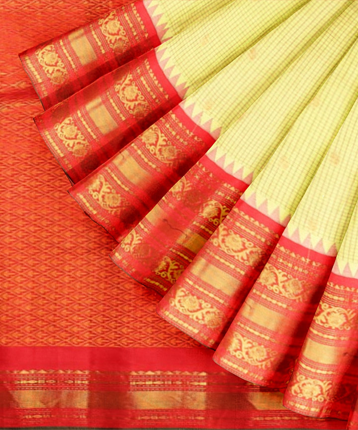 Light yellow red handwoven gadwal silk saree