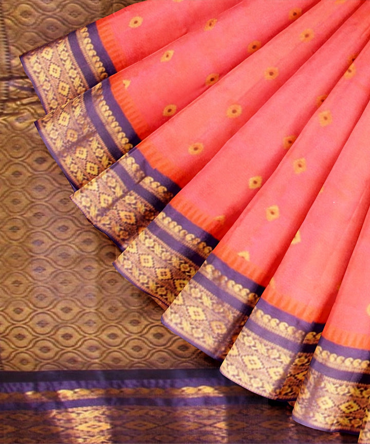 Peach blue handwoven gadwal silk saree