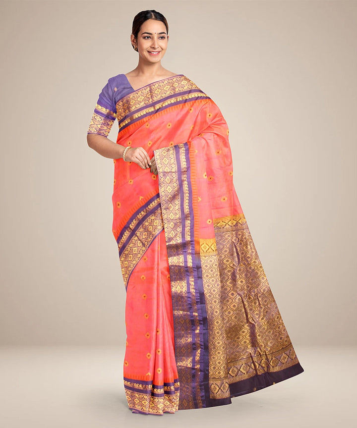 Peach blue handwoven gadwal silk saree