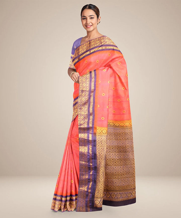 Peach blue handwoven gadwal silk saree