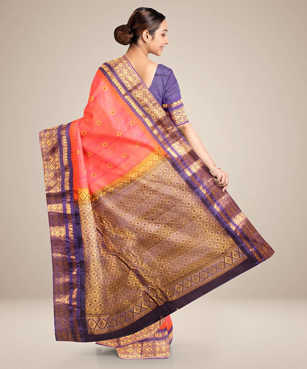 Peach blue handwoven gadwal silk saree