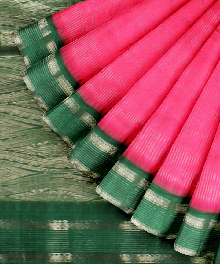 Pink green handwoven gadwal silk saree