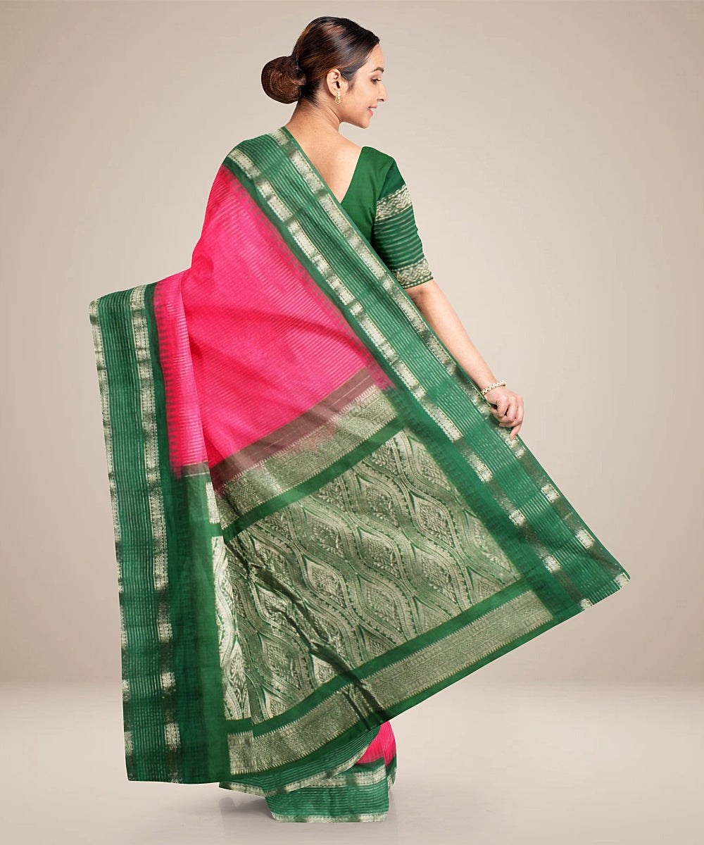 Pink green handwoven gadwal silk saree