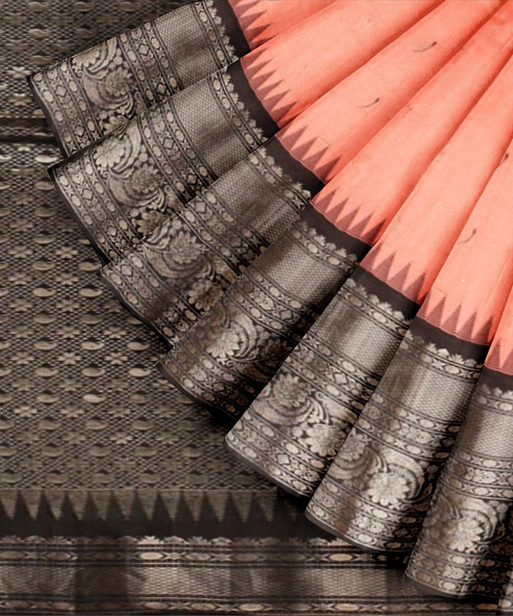 Pink black handwoven gadwal silk saree