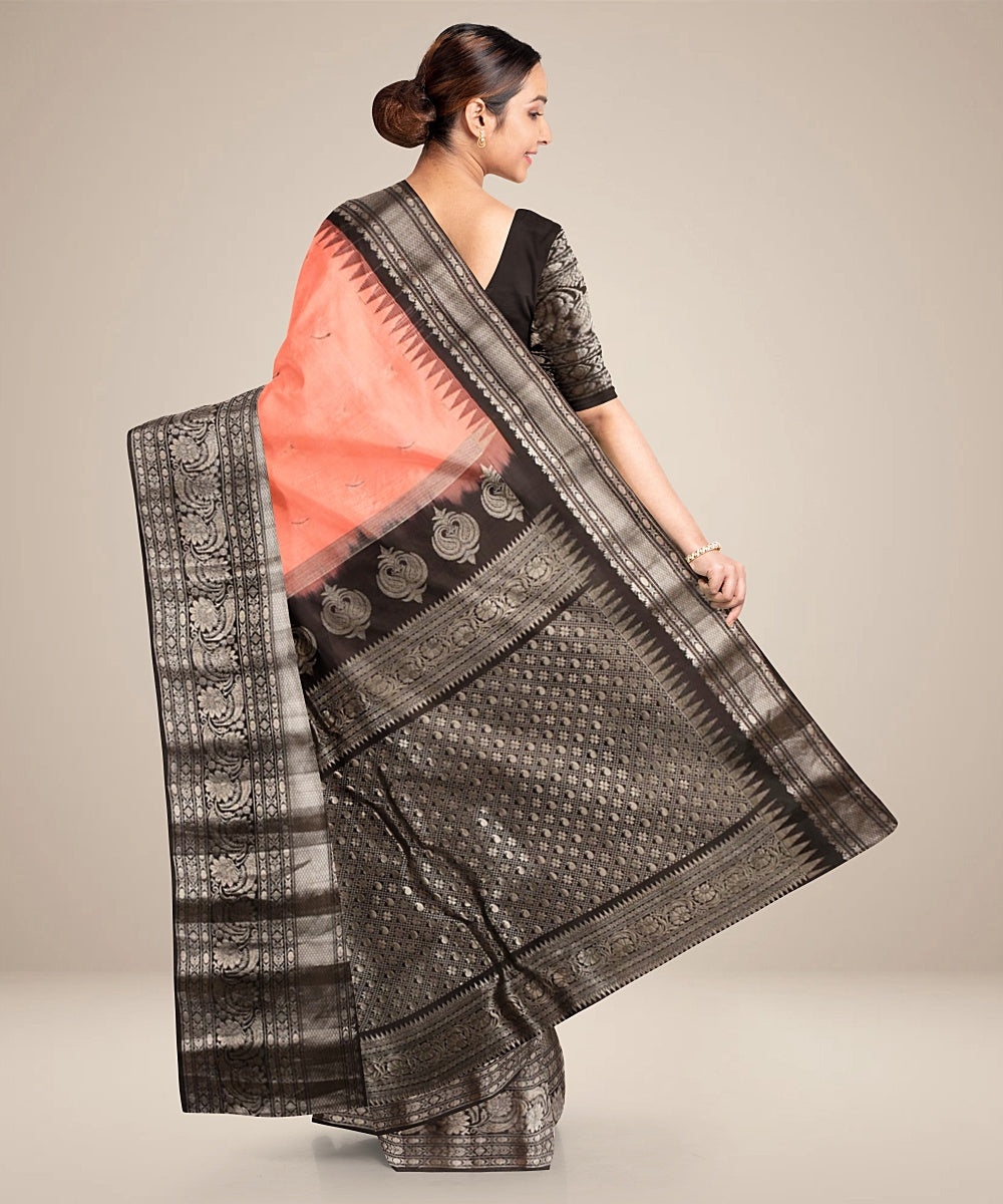 Pink black handwoven gadwal silk saree