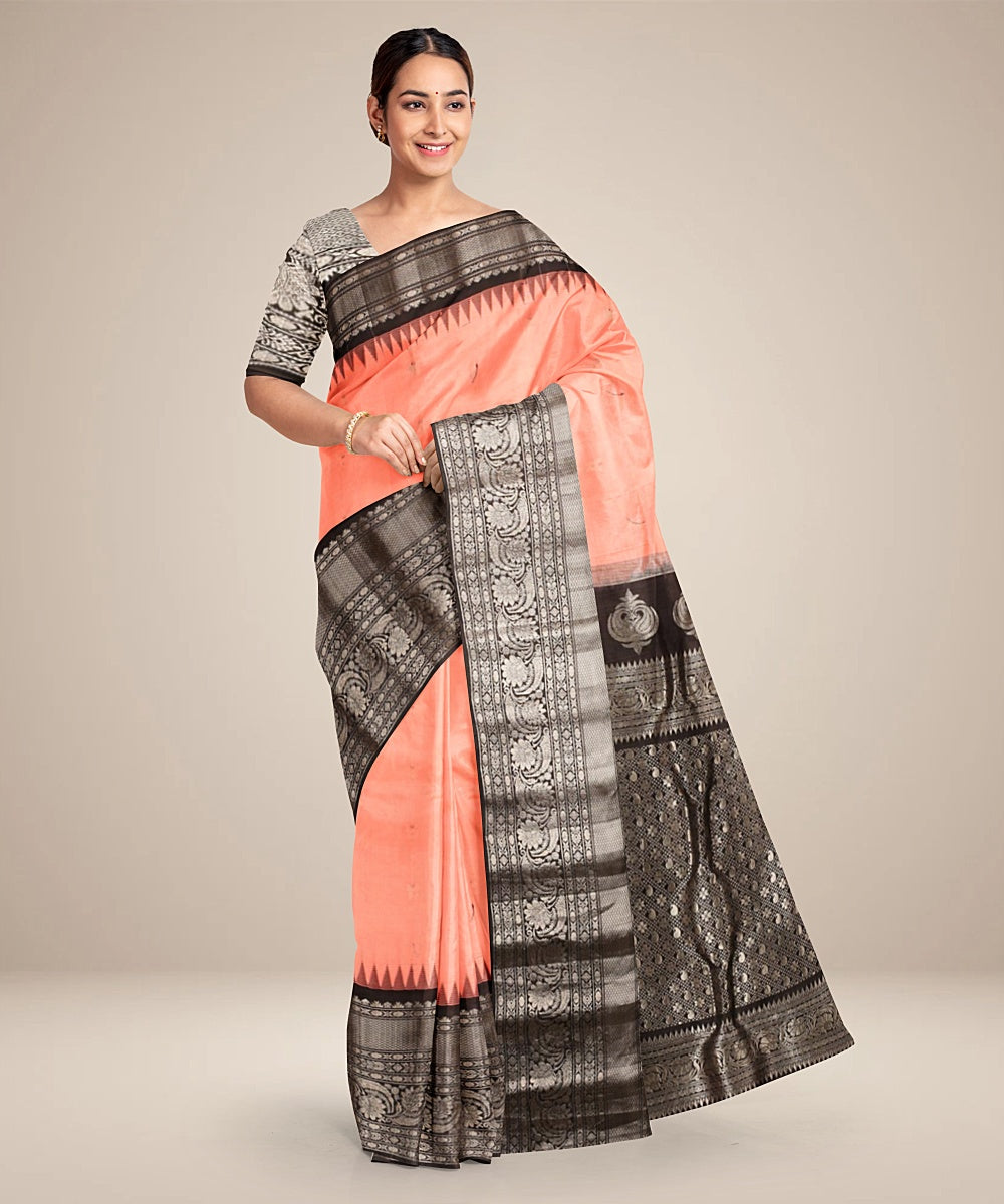 Pink black handwoven gadwal silk saree