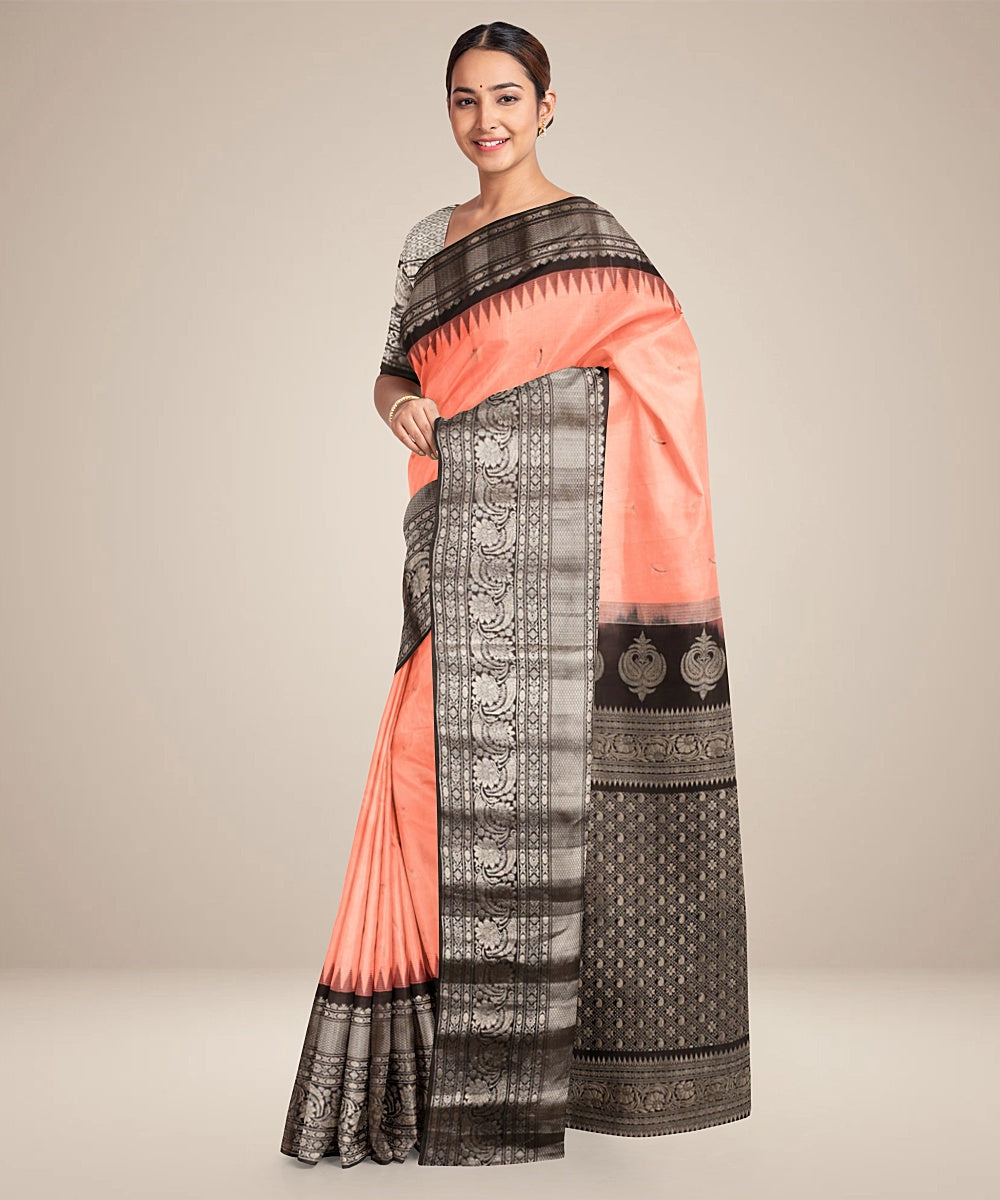 Pink black handwoven gadwal silk saree