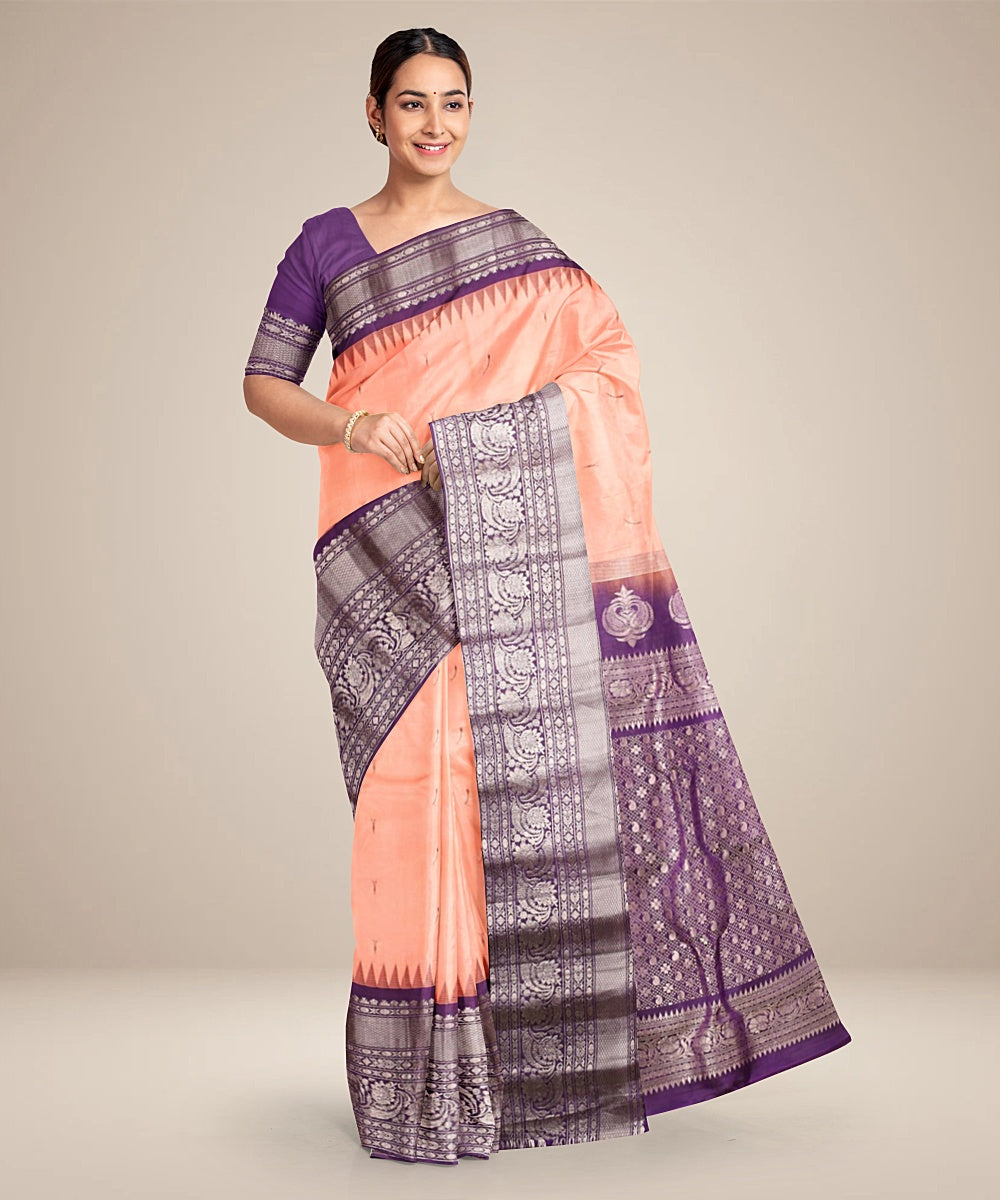 Pink blue handwoven gadwal silk saree