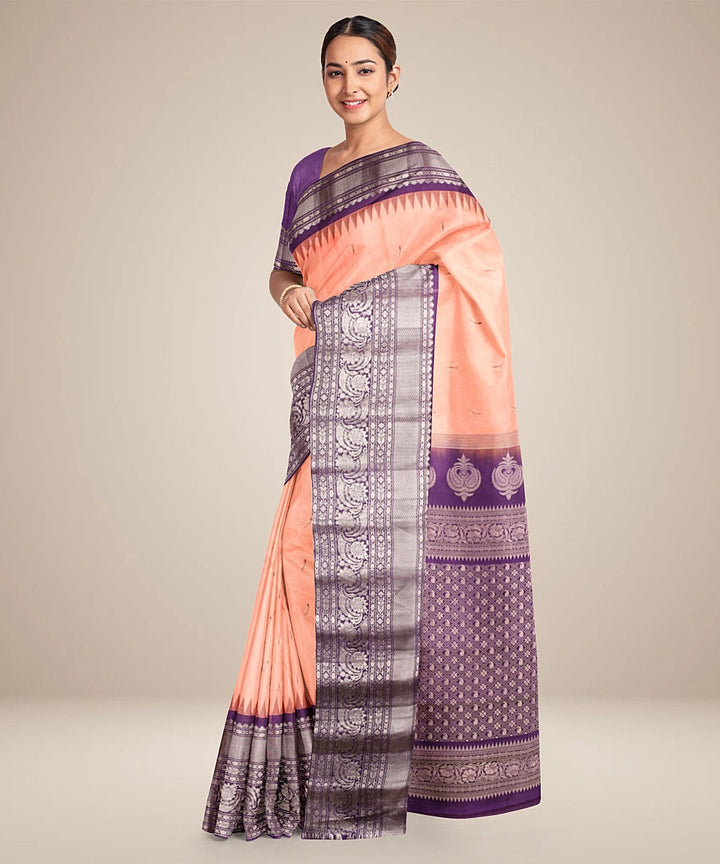 Pink blue handwoven gadwal silk saree