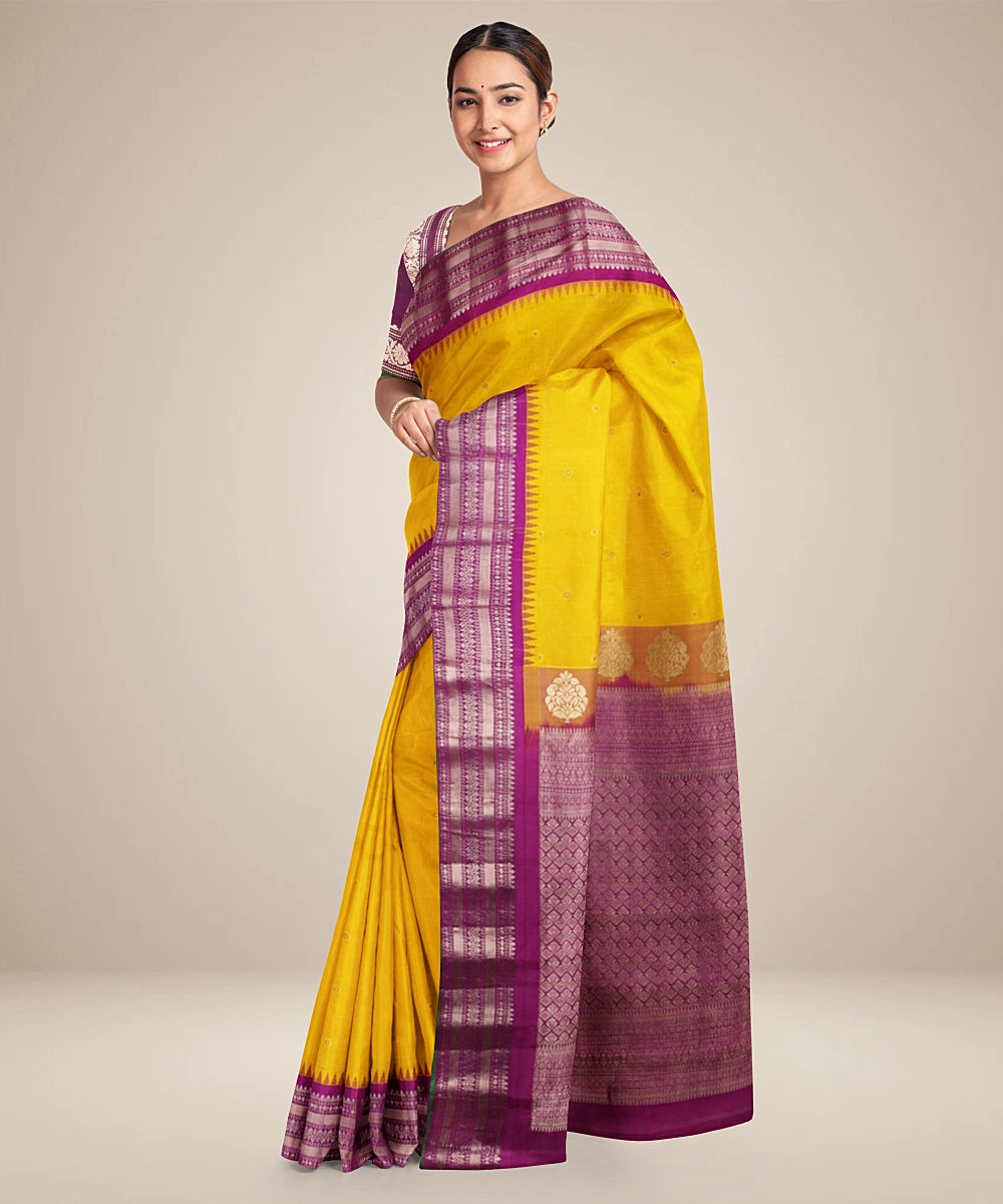 Green purple handwoven gadwal silk saree