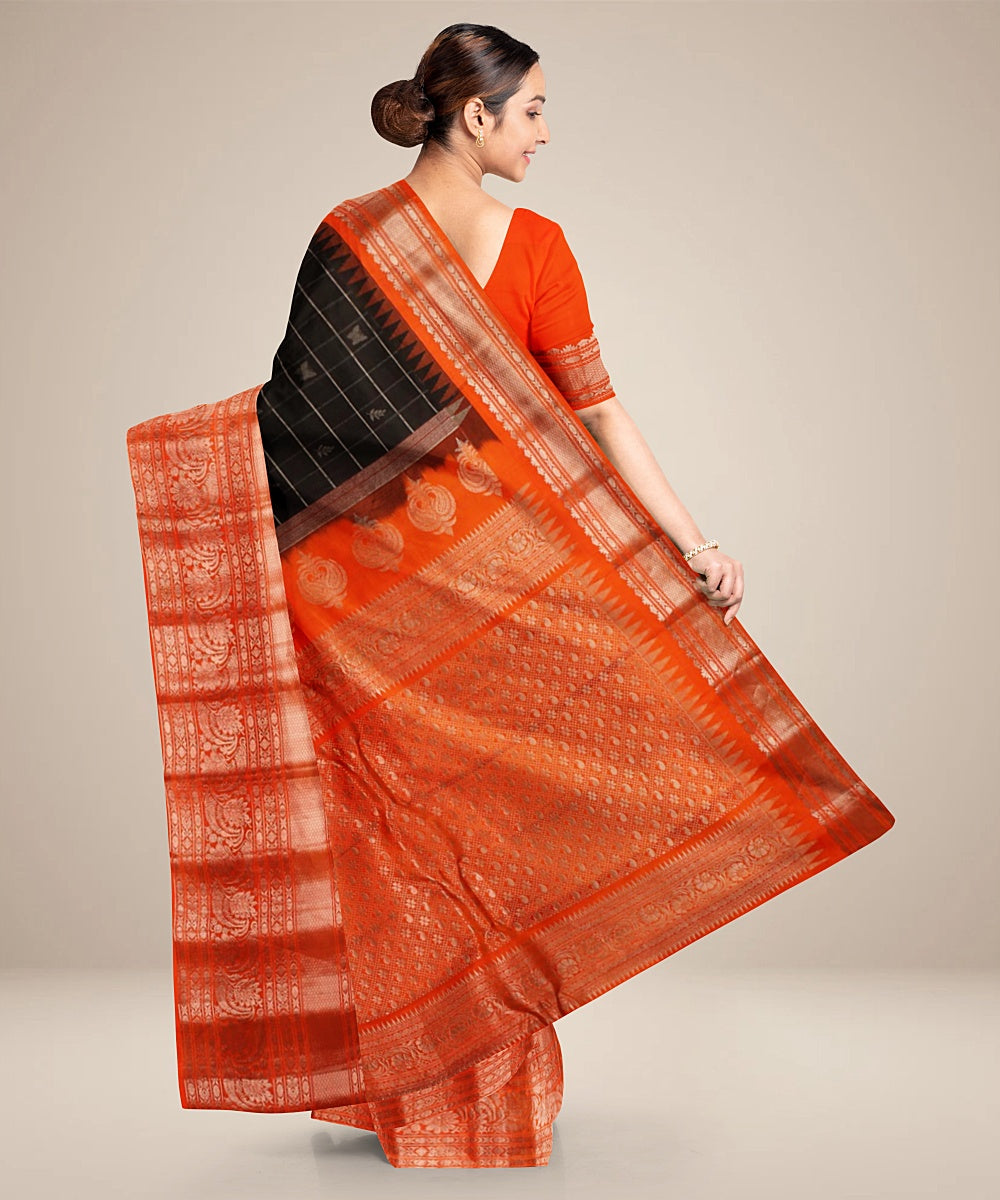 Black orange handwoven gadwal silk saree