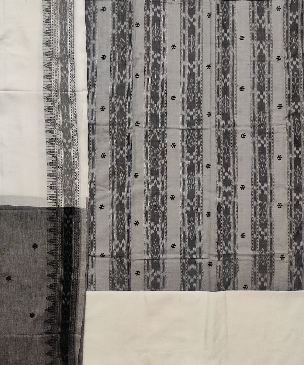 3pc Grey white handwoven cotton sambalpuri dress material