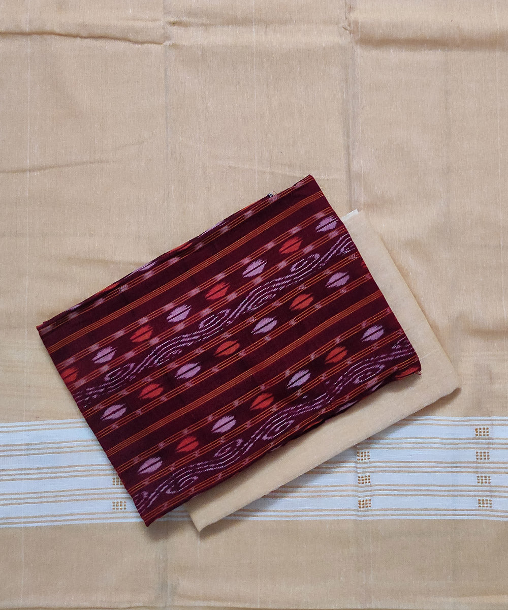 3pc Maroon cream handwoven cotton sambalpuri dress material