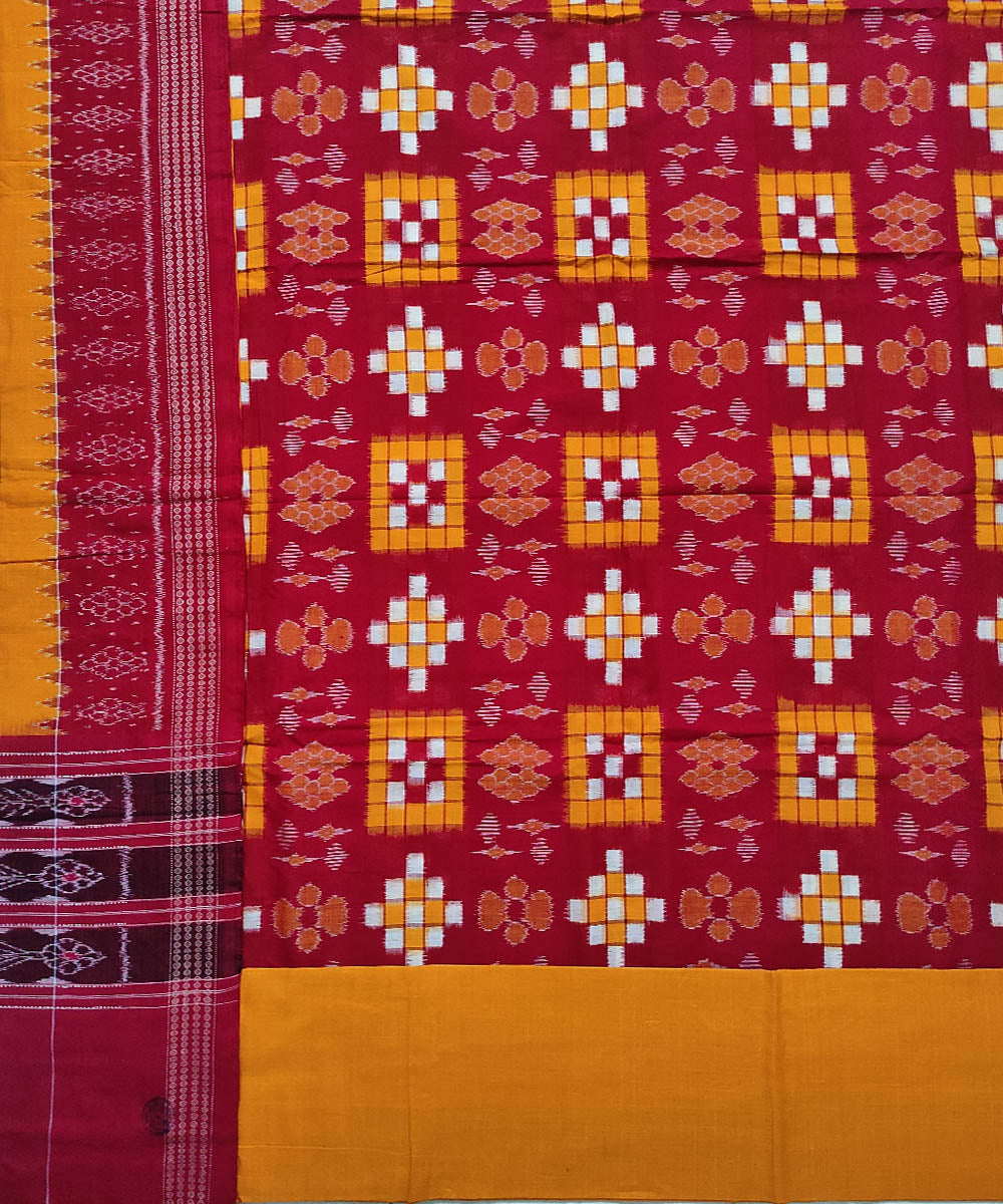 3pc Red yellow handwoven cotton double ikat sambalpuri dress material