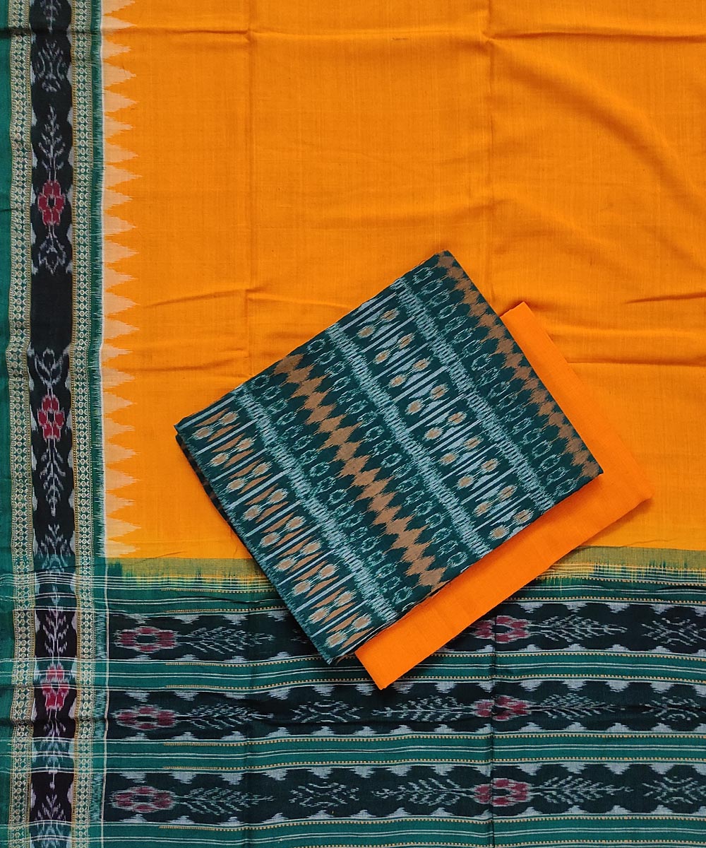 3pc Green yellow handloom cotton sambalpuri dress material