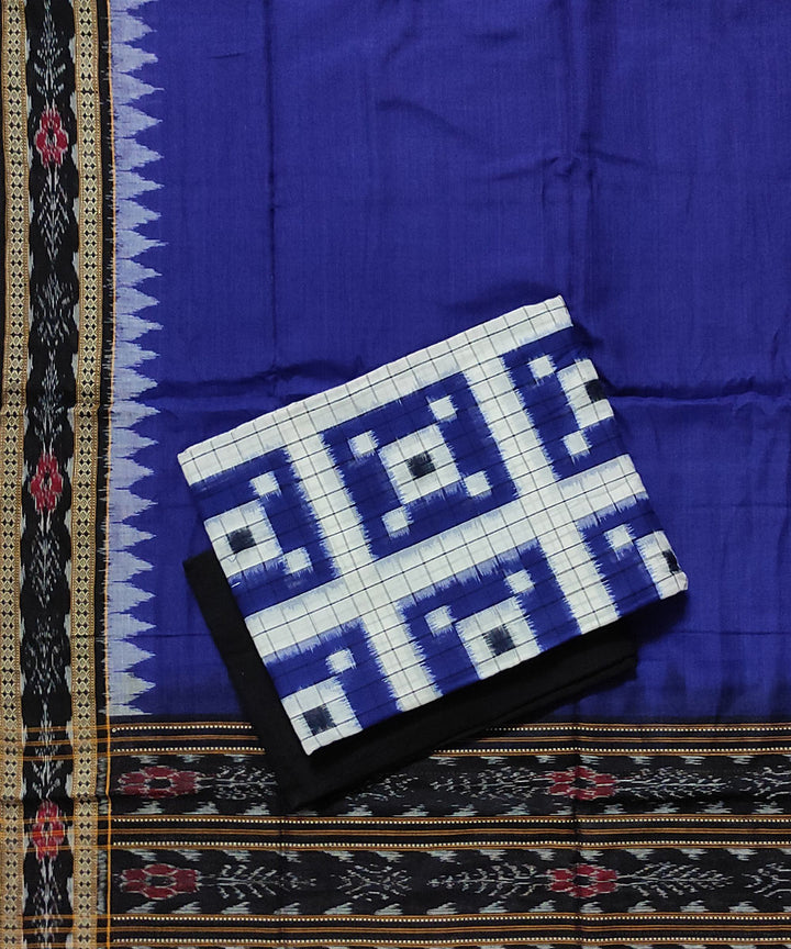 Offwhite blue black handloom cotton sambalpuri dress material