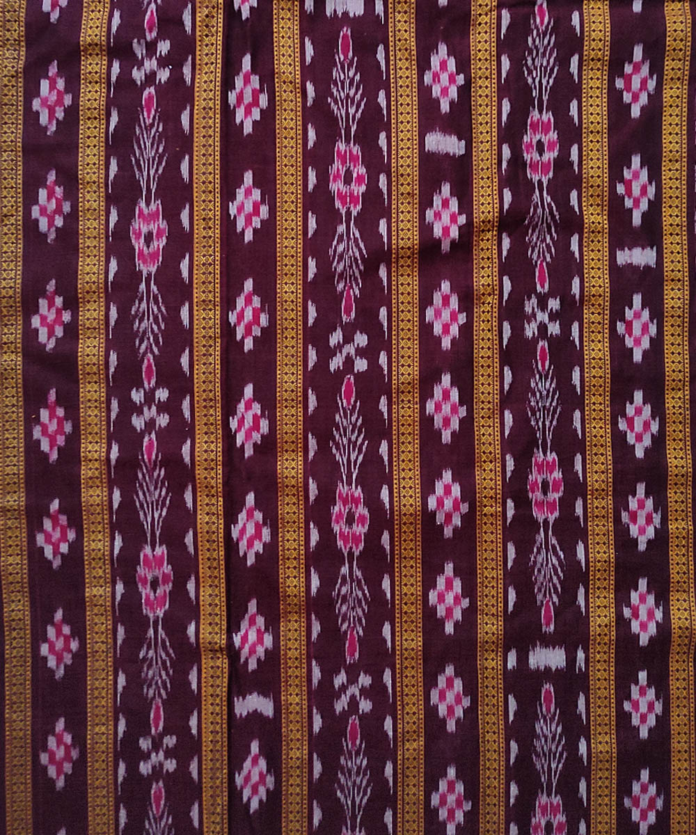 Brown yellow stitched border handloom cotton sambalpuri dress material