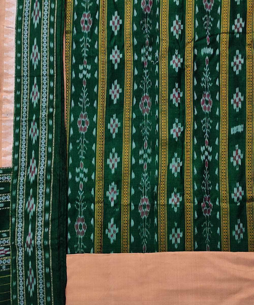 Peach green stitched border handloom cotton sambalpuri dress material