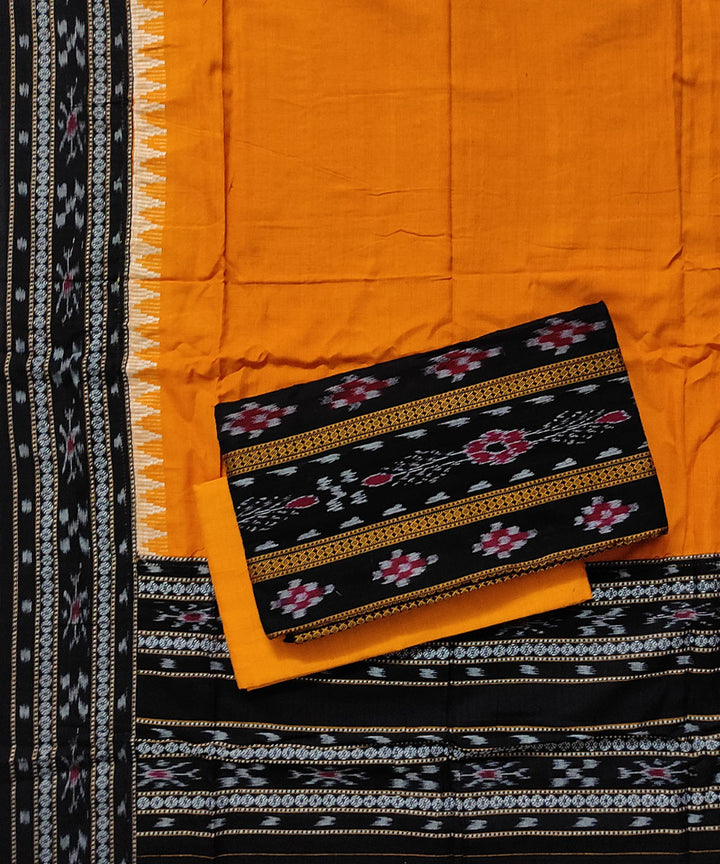 Black yellow sticthed border handloom cotton sambalpuri dress material