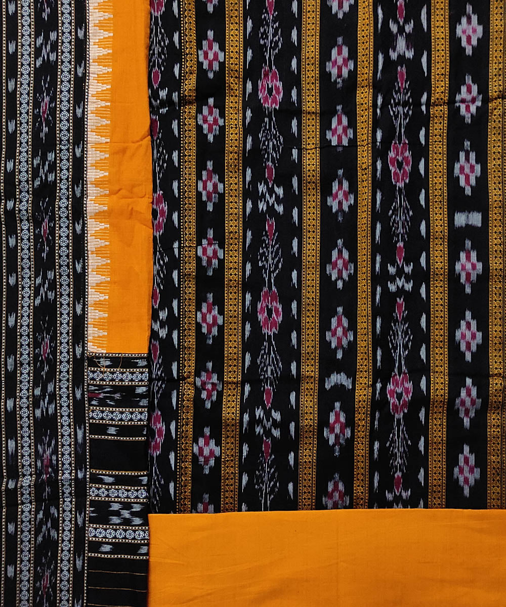 Black yellow sticthed border handloom cotton sambalpuri dress material