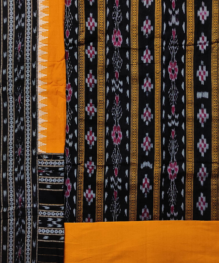 Black yellow sticthed border handloom cotton sambalpuri dress material