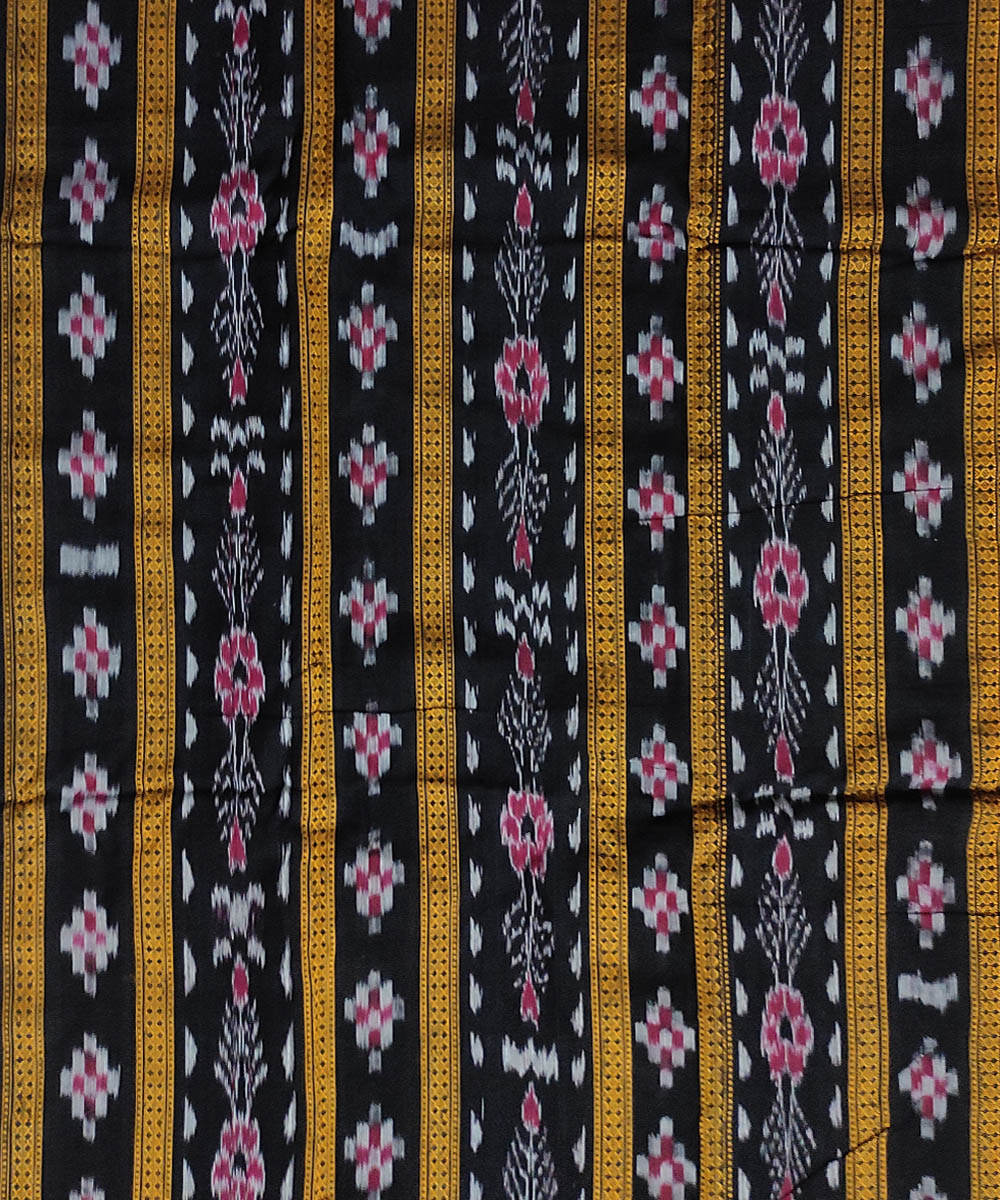 Black yellow sticthed border handloom cotton sambalpuri dress material