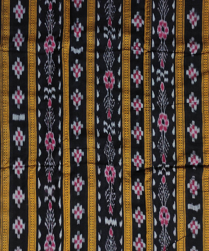 Black yellow sticthed border handloom cotton sambalpuri dress material