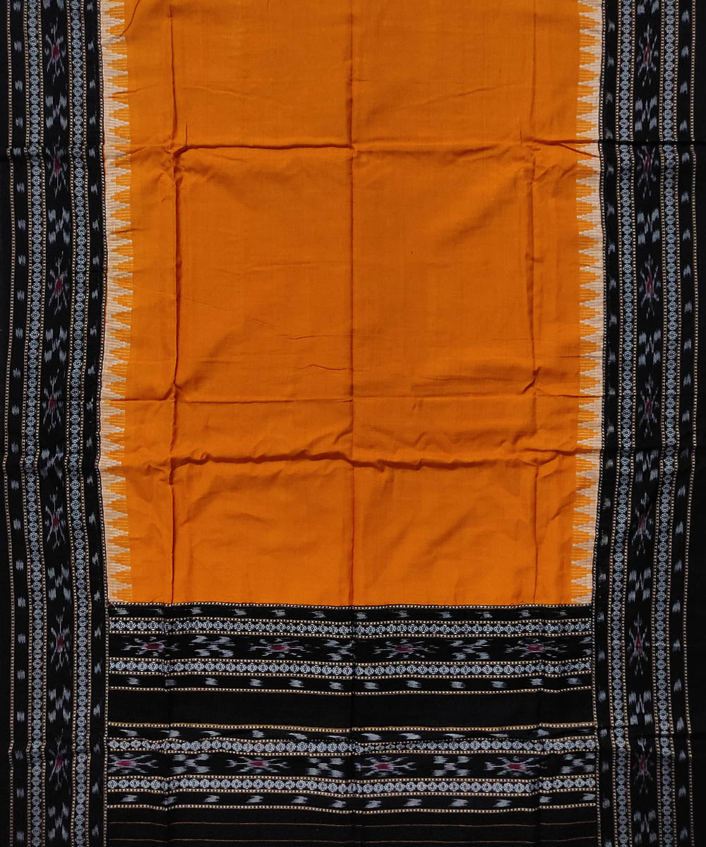 Black yellow sticthed border handloom cotton sambalpuri dress material