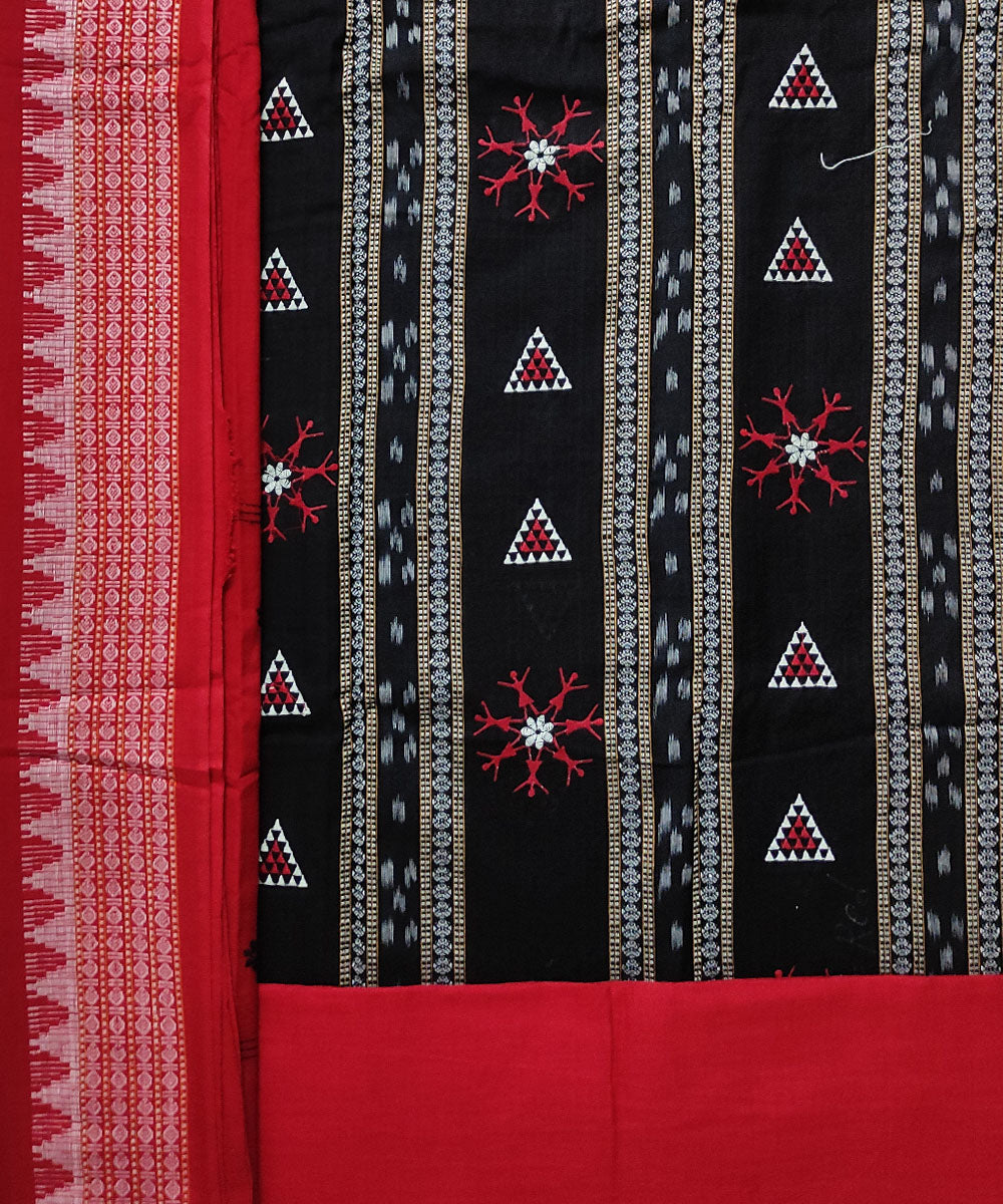 Black red handloom cotton bomkai dress material