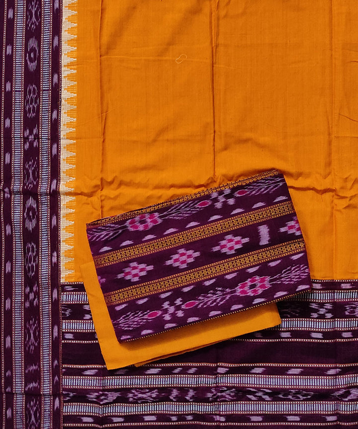 Purple yellow stitched border cotton sambalpuri dress material