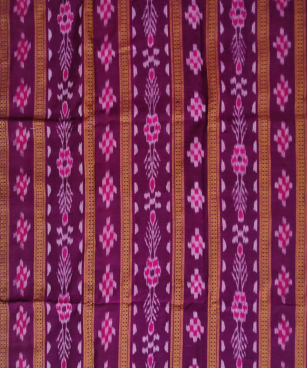 Purple yellow stitched border cotton sambalpuri dress material