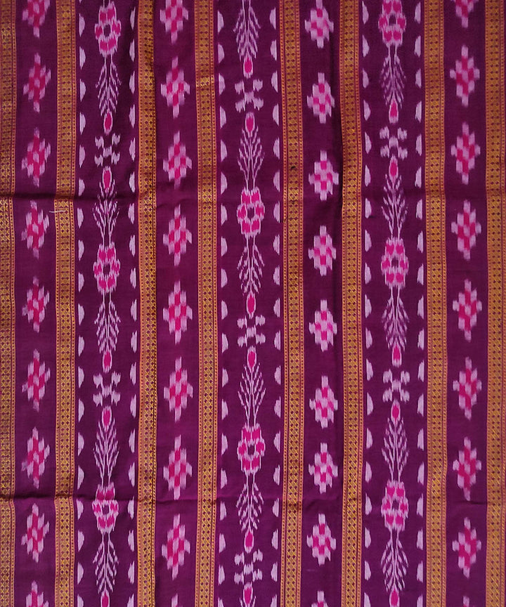 Purple yellow stitched border cotton sambalpuri dress material